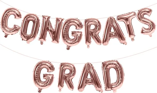 Vista 17 de KALOR Globos negros de 16 pulgadas con texto en inglés "Congrats Grad", letras de graduación negras, decoraciones de graduación 2026