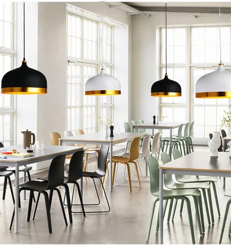 Vista 8 de Lámpara colgante de cocina negra y dorada, color negro mate, ajustable, 1 luz, mini candelabros de mediados de siglo, lámpara colgante de techo