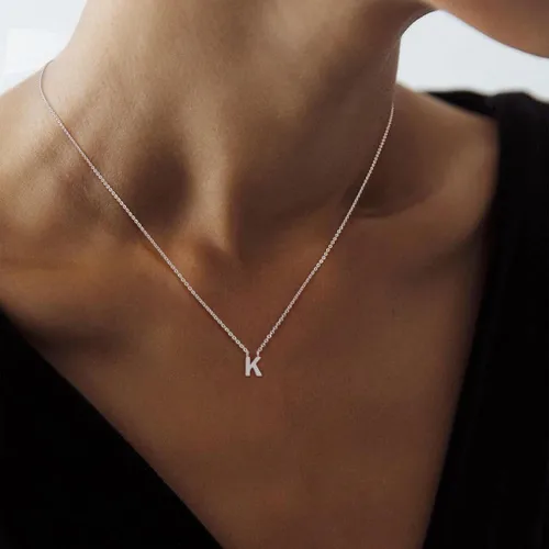 Vista 14 de Collares con iniciales para mujer, delicado collar de letra plateada con nombre personalizado con monograma, collar simple y lindo con inicial