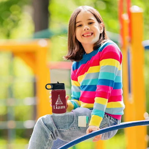 Vista 11 de Cuptify Botella de agua para niños personalizada con nombre en botella de agua aislada con anillo brillante verde de 12 onzas Verde brillante