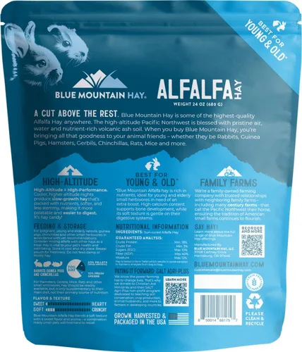 Vista 2 de Blue Mountain Hay Heno de alfalfa orgánica para mascotas pequeñas, alimento