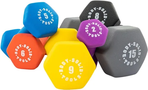 Vista 5 de Body-Solid BSTND9 Dumbell de neopreno amarillo de 9 libras