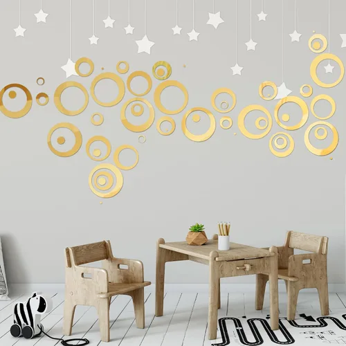Vista 5 de Shappy 96 calcomanías de espejo circular, bricolaje, decoración de pared, removibles, decoración de pared, calcomanías de espejo para sala de estar