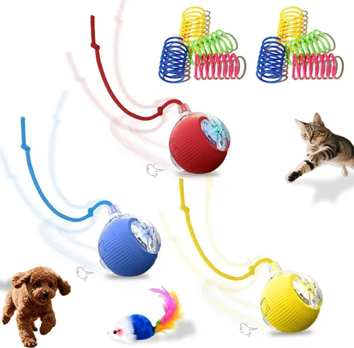 Vista 11 de Pelota interactiva de juguetes para gatos y perros de interior, juguete automático para gatos, rotación automática de 360°, evita obstáculos