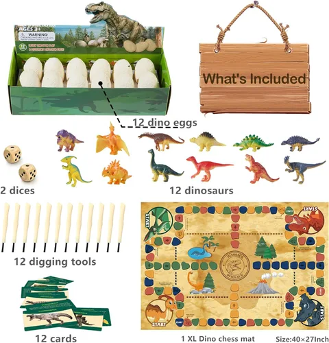 Vista 9 de Huevos fósiles de dinosaurio Juguetes de dinosaurio - 12 huevos de dinosaurio Kit de excavación con alfombrilla de juego para niños de 5 a 7 años