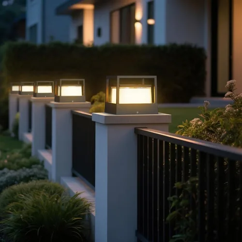 Vista 3 de Luces de poste solares al aire libre, lámpara de poste solar de 6.3" de crepúsculo al amanecer, luces de pilar impermeables Ip65, 3000k, aluminio