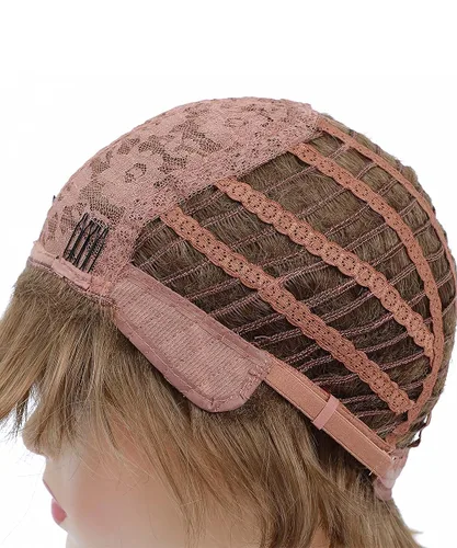 Vista 9 de Pelucas cortas de corte Pixie con flequillo, pelucas de cabello sintético lacio para mujeres blancas (rubio mezclado con marrón)