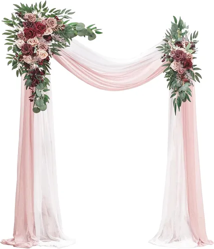 Vista 13 de Floroom Kit de Flores de Arco con Cortinas (Paquete de 4) - 2 piezas de Guirnalda Floral Artificial Rosa Rubor con 2 piezas de Tela Drapeada