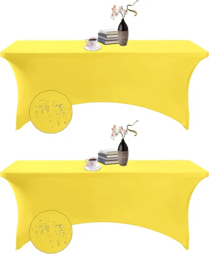 Vista 130 de Paquete de 2 fundas de mesa de elastano impermeables para mesas rectangulares, 6 pies, negras, elásticas, resistentes a manchas, para todas