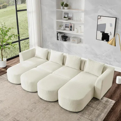 Vista 23 de Quarte Sofá seccional en forma de U, sofá modular con dos asientos individuales, dos sillas, combinación de bricolaje, tela de hilo en bucle Beige/5