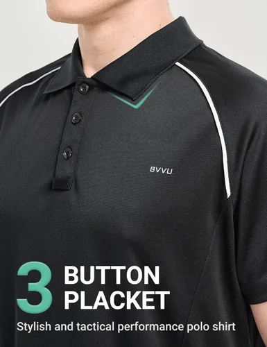Vista 2 de BVVU Polo para hombre, manga larga, corta, táctica, para golf, absorbe la humedad, con cuello