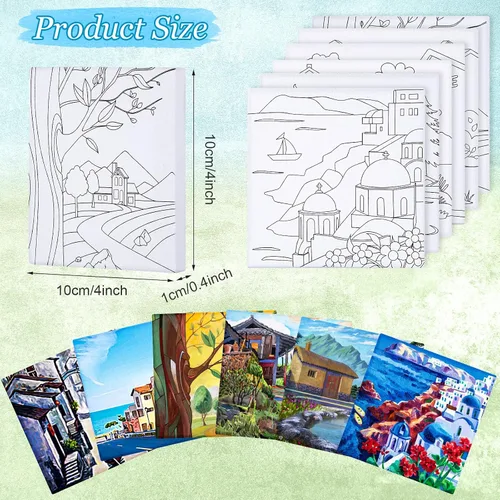 Vista 2 de 12 piezas de arte en lienzo de contorno predibujado de 4 x 4 pulgadas, tablas de pintura de lienzo estirado para el primer y último día de escuela