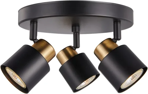 Vista 2 de Kit de iluminación de riel de 3 luces, toldo con acabado de latón negro mate con foco de techo moden empotrado para cocina, comedor, sala de estar