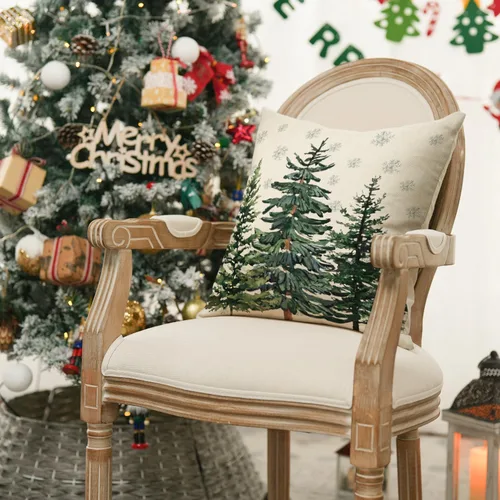 Vista 5 de AVOIN colorlife - Juego de fundas de cojín con diseño de árboles de Navidad y copos de nieve, 16 x 16 pulgadas, decoración festiva de invierno