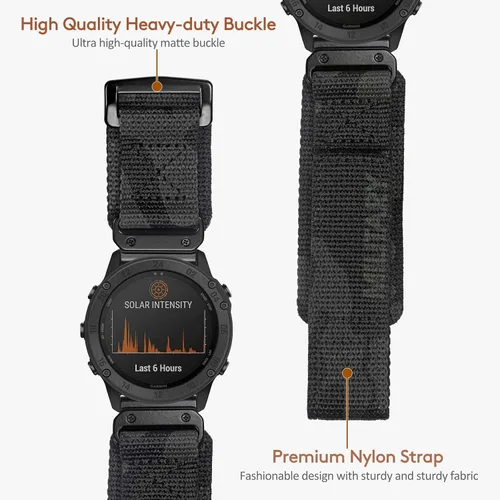 Vista 4 de Compatible con Garmin, Correa de reloj, Correa de nailon súper resistente de camuflaje con diseño de bucle tejido