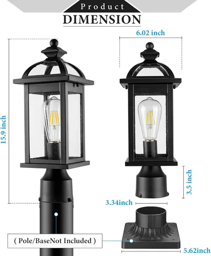 Vista 3 de Darkaway Luces de poste para exteriores, postes de iluminación al aire libre, luces de poste de aluminio impermeables con vidrio, luces de poste