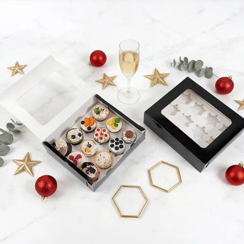 Vista 7 de Moretoes 3 cajas negras para cupcakes con ventana (12 contenedores para cupcakes)