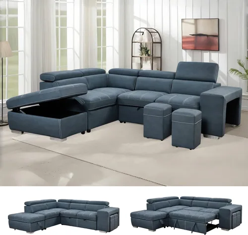 Vista 13 de THSUPER Sofá seccional reclinable de microfibra de 102 pulgadas en forma de L con cama extraíble y chaise de almacenamiento, sofás convertibles
