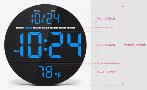Vista 3 de Reloj de pared digital con pantalla LED grande, fecha, temperatura, brillo automático Pequeño reloj [ENCHUFE] Reloj de pared eléctrico moderno