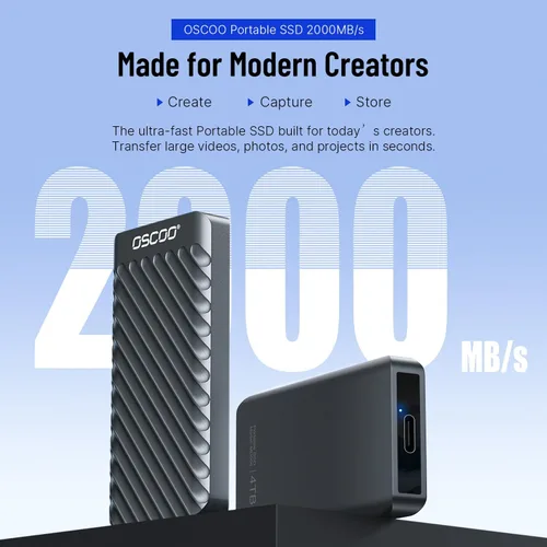 Vista 2 de SSD portátil de 2TB – Unidad de estado sólido externa USB 3.2 Gen 2x2, hasta 2000MB/s, USB-C dual y USB-A, compatible con smartphones, laptops