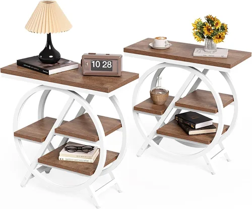 Vista 15 de LITTLE TREE - Mesa auxiliar estrecha con 4 niveles de gran espacio de almacenamiento, mesa de noche moderna para sala de estar, oficina en casa Gris