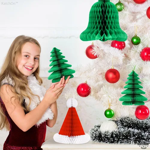Vista 7 de KatchOn Decoraciones navideñas de panal, paquete de 6 Sombrero de Navidad y árbol de abeja