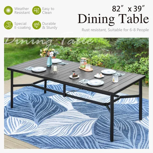 Vista 2 de Sophia & William Juego de comedor de patio de 9 piezas para 8, mesa al aire libre y sillas de ratán, mesa rectangular extragrande de 83 pulgadas