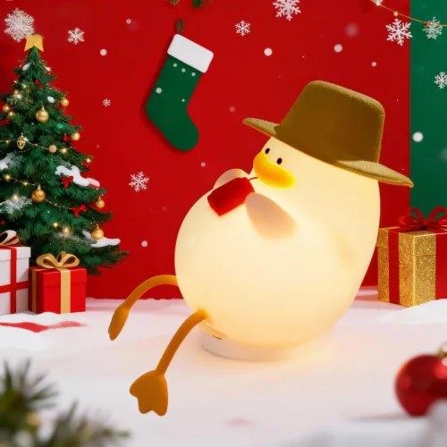 Vista 6 de Happy Duck Luz de noche con sombrero Regalo de cumpleaños Lámpara de silicona linda Dormitorio Luz de sueño LED Niños Linda luz nocturna Luz