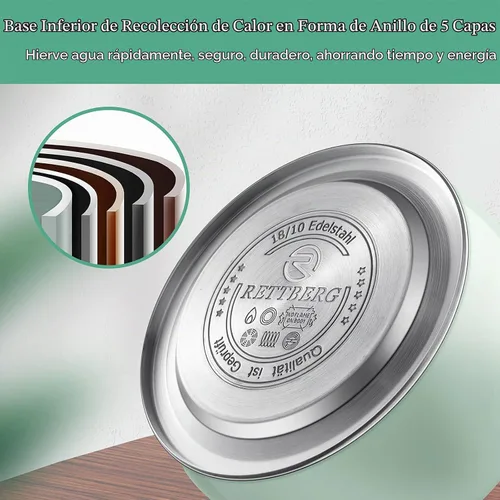 Vista 3 de RETTBERG Teteras de té, teteras silbantes de inducción de 2.64 cuartos de galón, teteras de acero inoxidable de grado alimenticio con mango de tacto