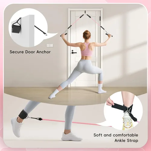 Vista 4 de Kit de barra de pilates con bandas de resistencia, barra de pilates portátil para gimnasio en casa, yoga y entrenamientos de cuerpo completo,