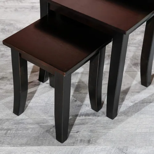 Vista 4 de DTY Mesas anidables de 3 piezas para sala de estar, juego de 3 mesas de madera para sala de estar, mesas apilables con elegante acabado espresso