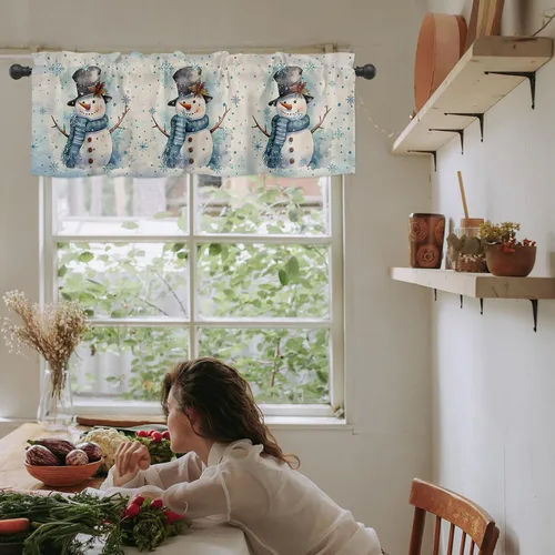 Vista 7 de Cortinas de cocina con muñeco de nieve azul para ventana de baño de cocina