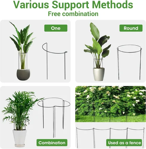Vista 5 de Kikhope Estacas de soporte para plantas, paquete de 8 estacas de metal para jardín, jaula de soporte de peonía semicircular, soporte de bordes