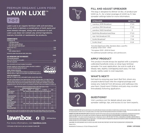 Vista 6 de Lawnbox Lawn Luxe 7-0-7 - Fertilizante de hierba de verano 100% orgánico, 14 libras, cubre bolsas de 2,500 pies cuadrados