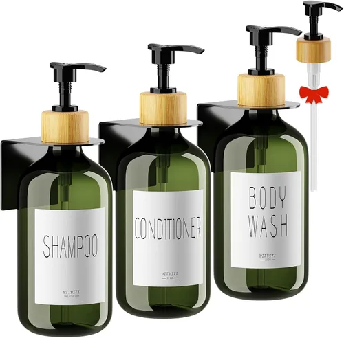 Vista 6 de VITVITI Dispensador de champú y acondicionador, dispensador de jabón de ducha de gel corporal montado en la pared, 3 cámaras, botellas de ducha