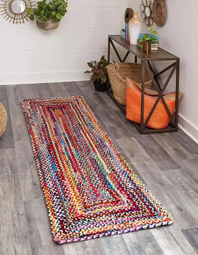 Vista 7 de Unique Loom Colección Trenzada Chindi - Alfombra de área (1 pie 2 pulgadas x 6 pies 1 pulgada, pasillo, multi/azul)