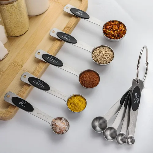 Vista 7 de Juego de 9 cucharas medidoras magnéticas de acero inoxidable Cucharas de anidación resistentes cucharadas para medir ingredientes secos y líquidos