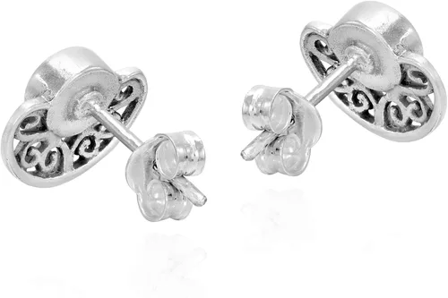 Vista 3 de Elegantes aretes de tuerca de plata de ley 925 con símbolo de Yin y Yang equilibrados en espiral, Esmalte
