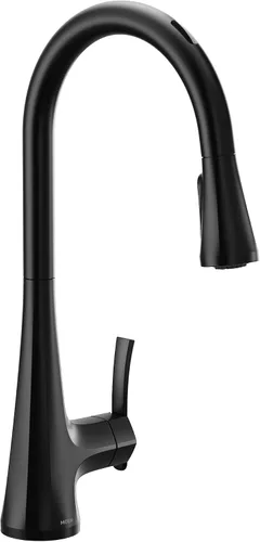Vista 17 de Moen Sinema grifo de cocina desplegable de acero inoxidable con aumento de potencia y sistema retráctil, llave de cocina moderna de arco alto, fácil