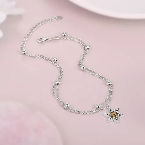 Vista 4 de CHIC & ARTSY Tobilleras delicadas de plata de ley S925 para verano, pulsera de tobillo ajustable multicapa para playa, joyería de pie para mujer
