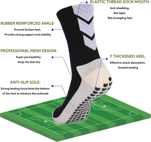 Vista 3 de Calcetines de fútbol - Pares antideslizantes para jóvenes y hombres - Calcetines atléticos para hospital, pilates y correr