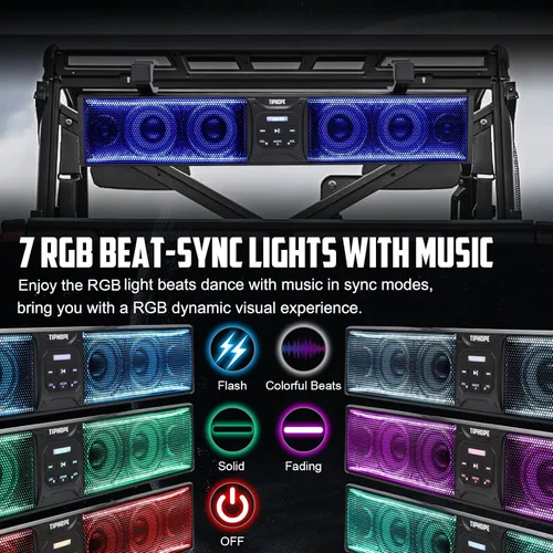 Vista 2 de Barra de sonido UTV de 26 pulgadas con 6 altavoces, barra de sonido ATV Bluetooth con iluminación RGB, sincronización de música, barra de sonido