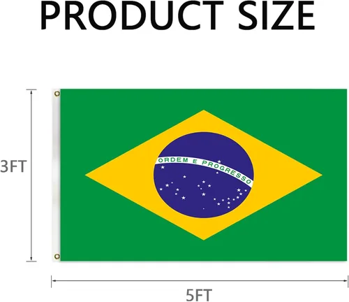Vista 2 de Banderas brasileñas para exteriores, bandera de Brasil de 3 x 5, color vivo, resistente a la decoloración, doble costura, con ojales de latón