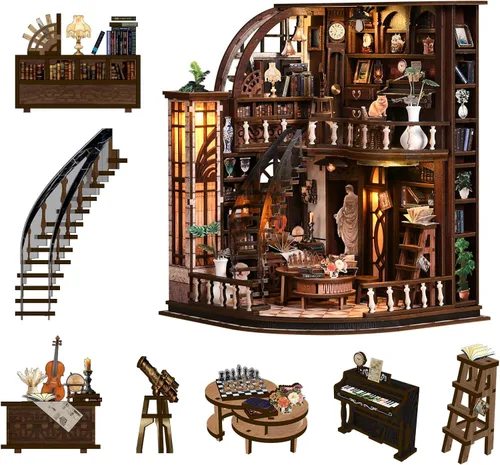 Vista 12 de Kit de casa en miniatura para adultos y adolescentes, decoración de casa pequeña con interruptor táctil, rompecabezas de madera 3D, regalo