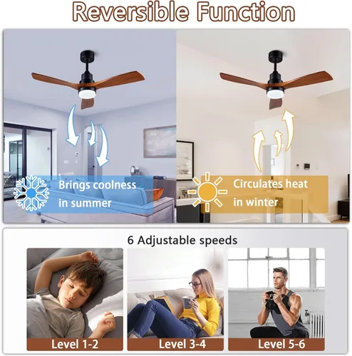 Vista 5 de Ventiladores de techo de 42" [con control remoto de iluminación], ventilador de techo moderno de madera para interior y exterior