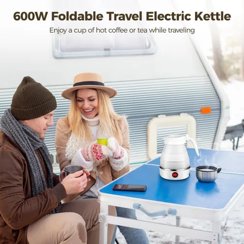 Vista 5 de Hervidor eléctrico para viajes, 600 W, 110 V, 0.6 L, hervidor eléctrico pequeño de 600 W, hervidor portátil para hoteles, caldera de agua