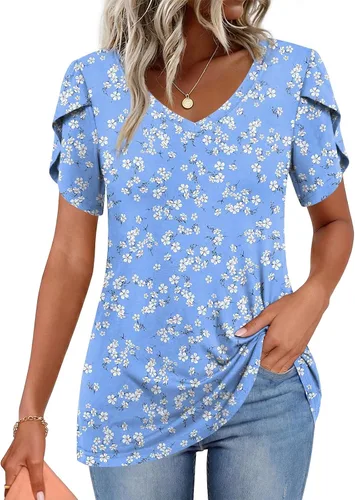 Vista 20 de CATHY 2025 - Blusas de verano para mujer, con mangas cortas, cuello en V, estilo túnica, tallas S-4XL Talla B