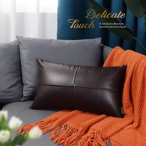 Vista 99 de BRAWARM Fundas de Almohada Decorativas de Cuero Sintético 12 X 20 Pulgadas, Fundas de Almohada Lumbar de Cuero Naranja Paquete de 2, Almohadas