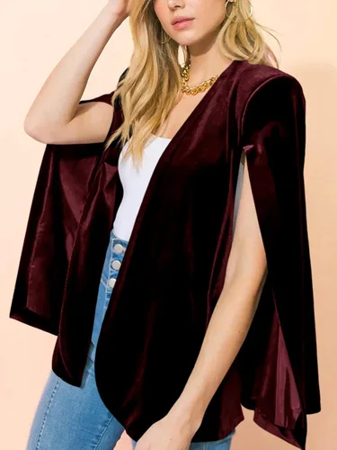 Vista 2 de Cicy Bell Chaqueta tipo blazer de terciopelo para mujer, estilo casual, con abertura frontal, manga larga
