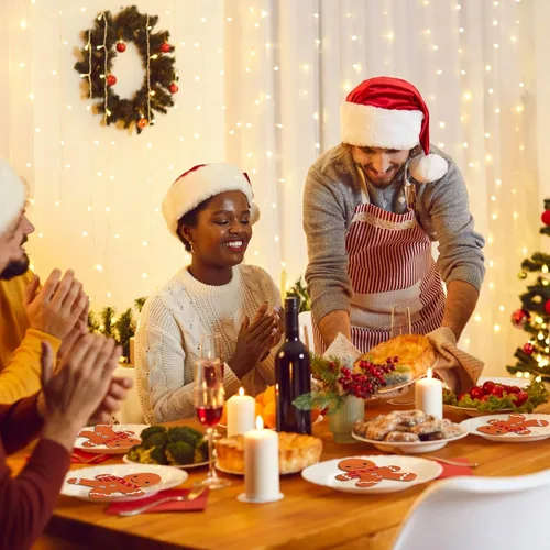 Vista 6 de Honoson 100 servilletas de Navidad a granel de 3 capas desechables de papel de pan de jengibre para hombre, servilletas de mano desechables